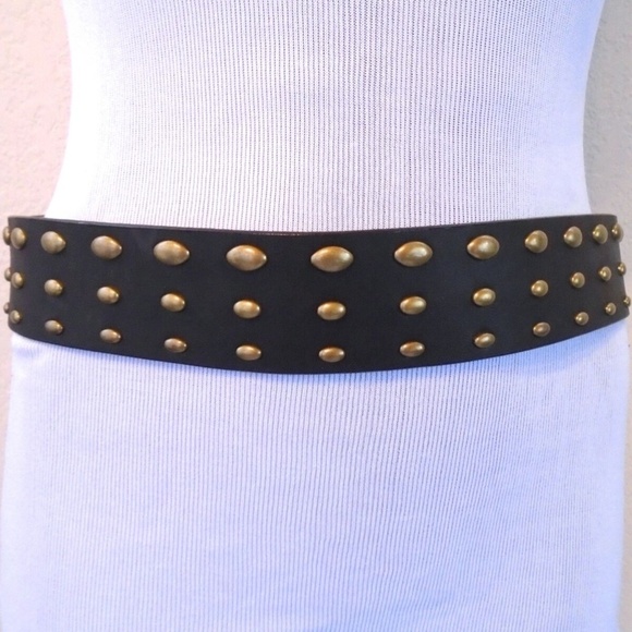 NINE WEST BoHo CHIC Black Brass Tone Studded LEATHER Layering Belt SM main image 6